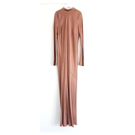 Ghost London-Ghost Rayna High Neck Low Back Maxi Dress Gown-Bronze