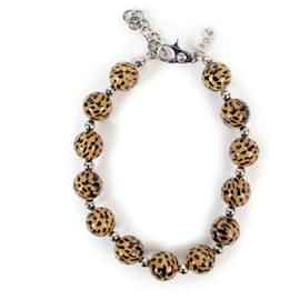 Impresionante collar DOLCE & GABBANA con grandes cuentas de estampado animal Camello