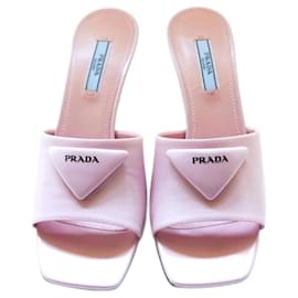 Prada-Prada 75 Triangle Logo Mules Sandals Alabastro Pink-Pink