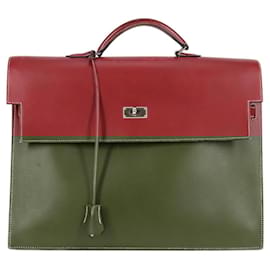 Hermès-HERMES Kelly Depeche 38 Hand Bag Epsom Red Silver Auth 118903M-Silvery,Red