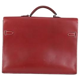 Hermès-HERMES Kelly Depeche 38 Hand Bag Epsom Red Silver Auth 118903M-Silvery,Red