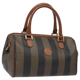 FENDI Pecan Canvas Handtasche braun schwarz gold Auth yk18138 Braun Schwarz Golden