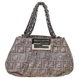 Fendi-Sac à bandoulière Mia Chain en toile Zucca FENDI Argent Or Auth 122372AV-Argenté,Doré