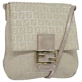 Fendi-Sac à bandoulière en toile Zucchino FENDI Argent Or Auth 120637-Argenté,Doré