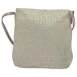 Fendi-Sac à bandoulière en toile Zucchino FENDI Argent Or Auth 120637-Argenté,Doré