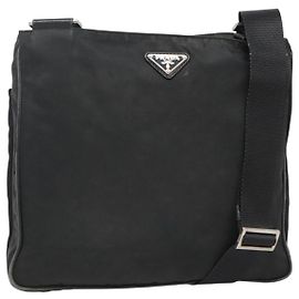 PRADA Shoulder Bag Nylon Black Silver Auth 124085 Black Silvery