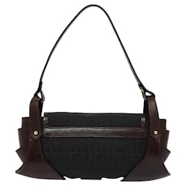 Fendi-Sac à main en toile Zucchino FENDI noir beige or Auth 120631-Noir,Beige,Doré