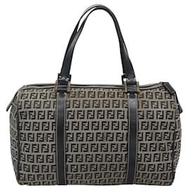 Fendi-Sac à main en toile Zucchino FENDI bleu marine argent authentique 123956-Argenté,Bleu Marine