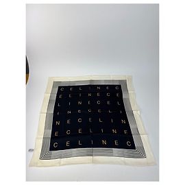 Céline Cachecol de seda vintage Celine Paris preto e branco Preto