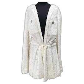 Chanel-NWT Chanel Cuba White Boucle  Beading Cardigan Sz.46 Pre-owned-White
