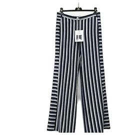 NWT Chanel Cuba Striped Wide Leg Wool Pants Sz.42 pre-owned Multiple colors