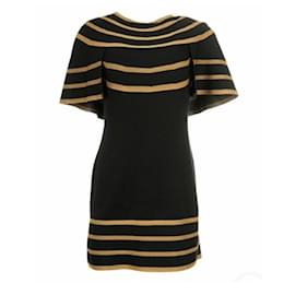 Chanel-Chanel 2019 Black Gold Stripes Dress Sz.40 Pre-owned-Multiple colors