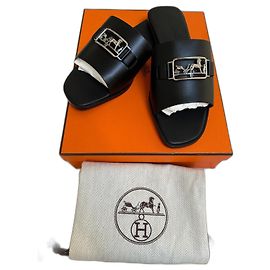 Hermès Villa leather sandals black silver hardware Black Silver hardware