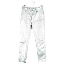 Céline Pantalones rectos de algodón plateado Plata
