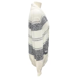 Brunello Cucinelli-Brunello Cucinelli White / Grey / Navy Cotton Knit Cardigan Sweater-White