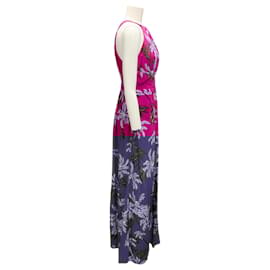 Diane Von Furstenberg-Diane Von Furstenberg Magenta Ziva Floral Print Crepe Halterneck Maxi Dress-Purple