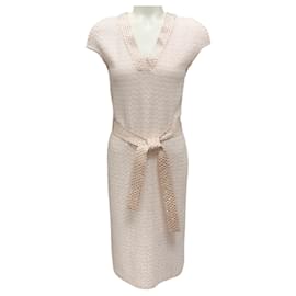 Autre Marque-St. John Light Pink 2018 Belted Rhinestone and Sequin Embellished Tweed Knit Dress-Pink