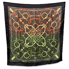 Hermès-Hermes Vintage Silk Scarf Eperon D'Or 1974 Henry D'Origny Black-Brown