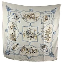 Hermès-Hermes Paris Silk Scarf Les Chevaux des Moghols 1993 De Fougerolle-White