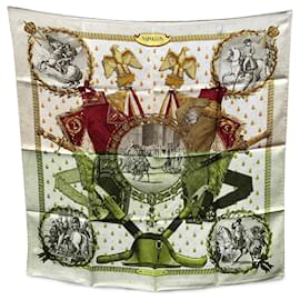 Hermès-Hermes Vintage Beige Jacquard Silk Scarf Napoleon 1963 Ledoux-Beige