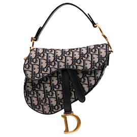 Dior-Dior Blue Mini Oblique Canvas Saddle Bag-Blue