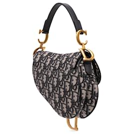 Dior-Dior Blue Mini Oblique Canvas Saddle Bag-Blue