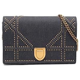 Dior-Dior Blue Studded Denim Diorama Wallet on Chain-Blue,Navy blue