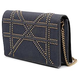 Dior-Dior Blue Studded Denim Diorama Wallet on Chain-Blue,Navy blue