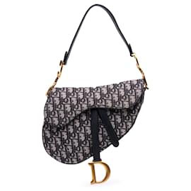 Dior-Dior Blue Oblique Canvas Saddle Bag-Blue,Navy blue