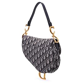 Dior-Dior Blue Oblique Canvas Saddle Bag-Blue,Navy blue