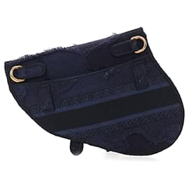 Dior-Dior Blue Canvas Embroidered Camouflage Saddle Belt Bag-Blue,Dark blue