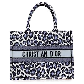 Dior-Dior Blue Mizza Medium Embroidered Canvas Leopard Book Tote-Blue