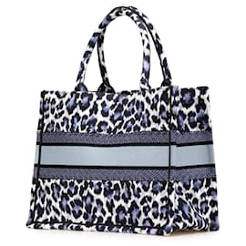 Dior-Dior Blue Mizza Medium Embroidered Canvas Leopard Book Tote-Blue