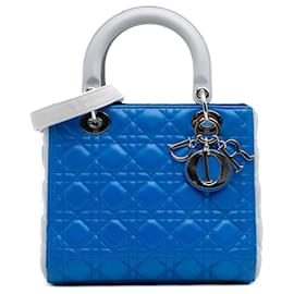 Dior-Dior Blue Medium Bicolor Lambskin Cannage Lady Dior-Blue,Light blue