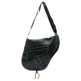 Dior-Dior Black Leather Baudrier Saddle Bag-Black