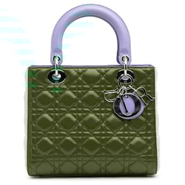 Dior-Dior Red Medium Tricolor Lambskin Cannage Lady Dior-Red