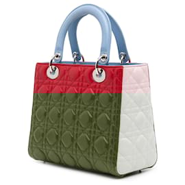 Dior-Dior Red Medium Tricolor Lambskin Cannage Lady Dior-Red