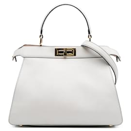 Fendi-Fendi White Medium Leather Peekaboo ISeeU Satchel-White