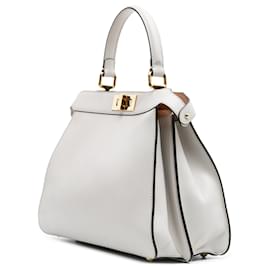 Fendi-Fendi White Medium Leather Peekaboo ISeeU Satchel-White