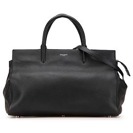 Bolsa cabas Rive Gauche em couro de bezerro granulado preto médio Saint Laurent Preto