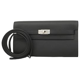 Hermès-Hermes Kelly To Go Epsom Black Shoulder Wallet-Black