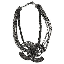 Collar Chanel CC Plateado Metal Plata