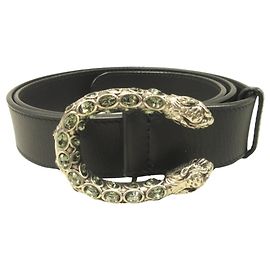 Cinto de couro com fivela de cristal Dionysus da Gucci Preto Verde claro