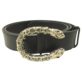 Gucci-Cinto de couro com fivela de cristal Dionysus da Gucci-Preto,Verde claro