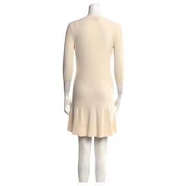 Chanel-CHANEL 18A HAMBURG CREAM KNIT ANCHOR CC BUTTONS Mini DRESS FR 38-Cream