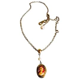 Dolce & Gabbana-RARE vintage necklace DOLCE & GABBANA gold with Victorian cameo-Golden