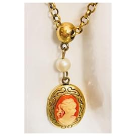 Dolce & Gabbana-RARE vintage necklace DOLCE & GABBANA gold with Victorian cameo-Golden