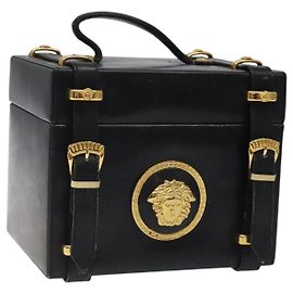 Pochette Vanity in pelle nera e oro Gianni Versace Auth 123503 Nero D'oro