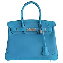 Hermès-Hermes Birkin 30 Ghillies Bag-Blue,Turquoise
