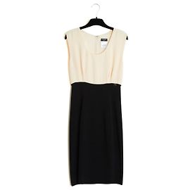 Chanel 2010 Kleid FR36 2 Farben Ecru Seide und Schwarzes Strick Minimal Kleid UK8 US6 Schwarz Roh